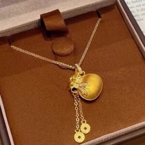 Diamond-studded Bowknot Lucky Bag Tassel Coin Necklace